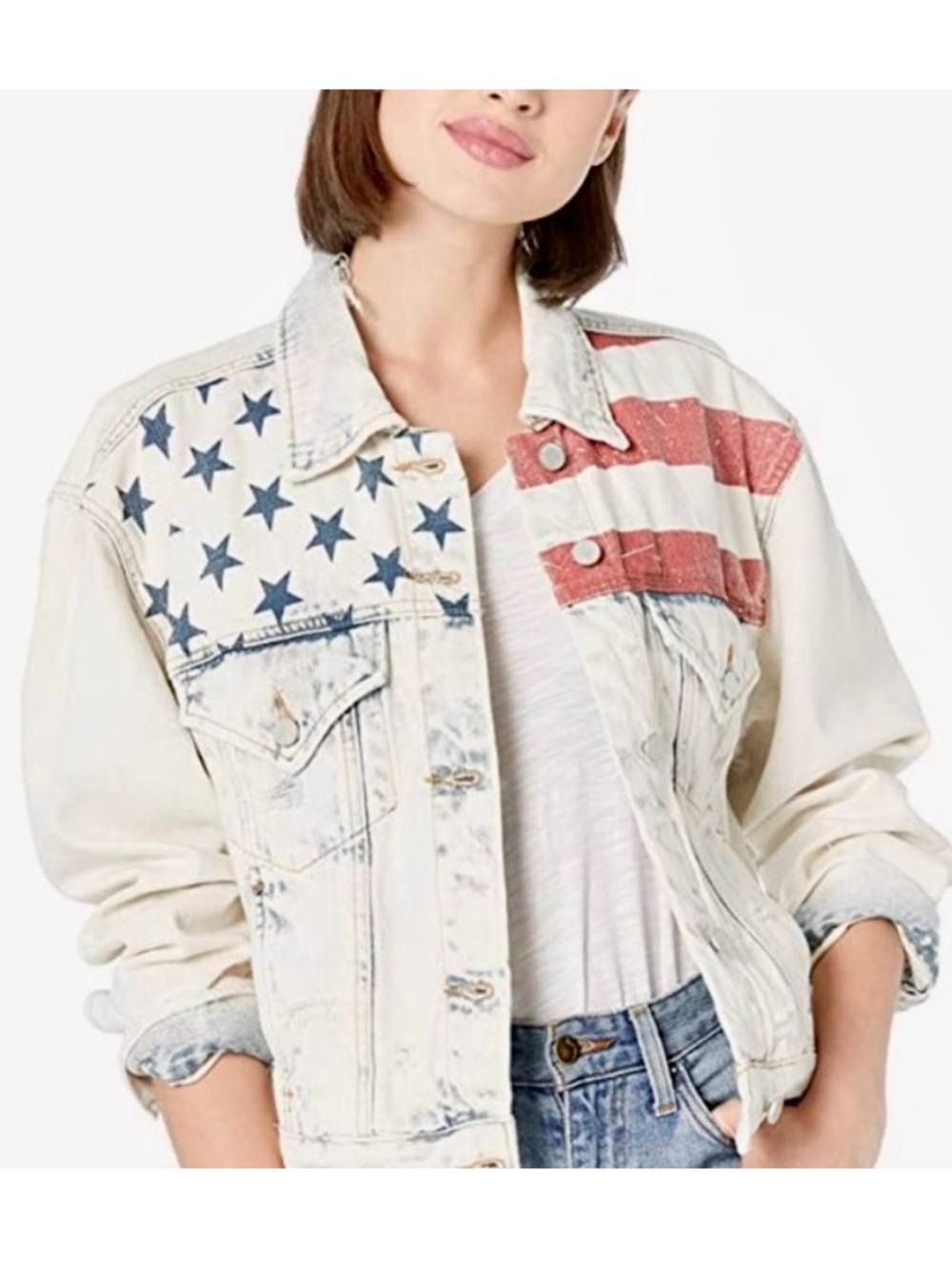 Blank NYC American Flag Distressed Denim Jacket Size S - Picture 6 of 15